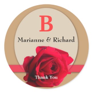 Red Rose Wedding Envelope Seal : Gold Monogram sticker