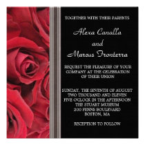 Red Rose Wedding Invitation w Gray Ribbon Accents