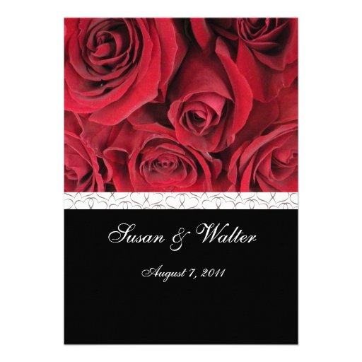Red Rose Wedding Invitation with Gray Hearts
