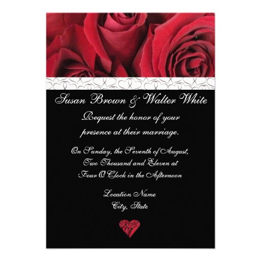 Red Rose Wedding Invitation with Gray Hearts