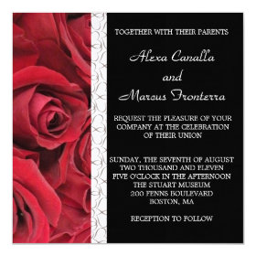 Red Rose Wedding Invitation with Heart Accents 5.25