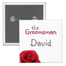 Red Rose Wedding Party Buttons