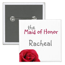 Red Rose Wedding Party Buttons