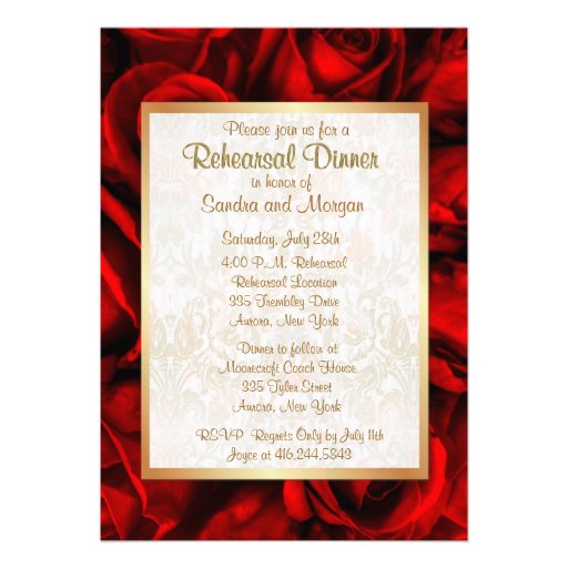 Red Rose Wedding Rehearsal Dinner Custom Invites