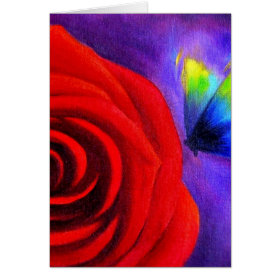 Red Rose With Butterfly Painting Art - Multi Greeting Card