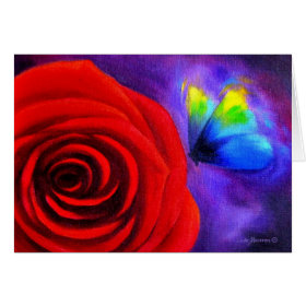 Red Rose With Butterfly Painting Art - Multi Greeting Card