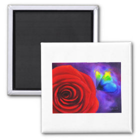 Red Rose With Butterfly Painting Art - Multi Fridge Magnet