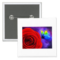 Red Rose With Butterfly Painting Art - Multi buttons