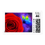 Red Rose With Butterfly Painting Art - Multi Stamps