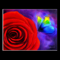 Red Rose With Butterfly Painting Art - Multi postcards