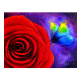 Red Rose With Butterfly Painting Art - Multi Postcard
