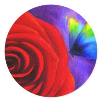 Red Rose With Butterfly Painting Art - Multi stickers