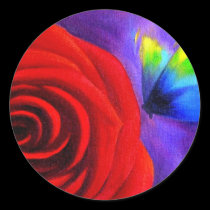 Red Rose With Butterfly Painting Art - Multi stickers