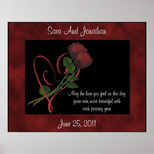 Red Rosebuds Red Heart Wedding Poster print