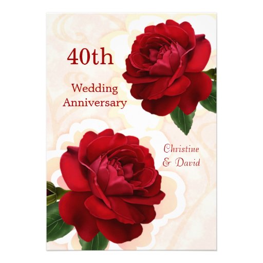 Red roses 40th Ruby Wedding Anniversary Invitation (front side)