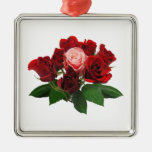 Red Roses and a Pink Rose Christmas Ornaments