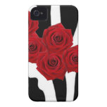 RED ROSES AND BLACK AND WHITE ZEBRA PRINT iPhone 4 Case-Mate CASES