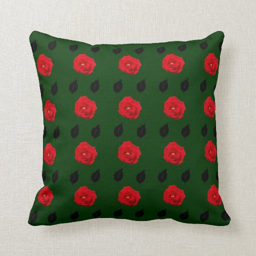 Red Roses and Black Leaves Green Throw Pillows Zazzle