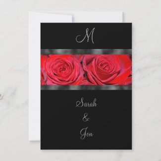 Red Roses and Black Monogram Wedding Invitation