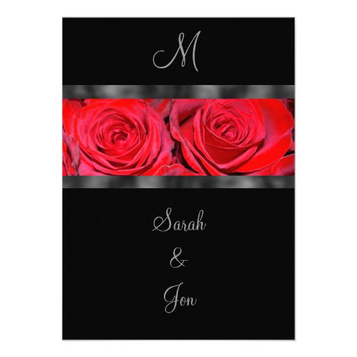 Red Roses and Black Monogram Wedding Invitation