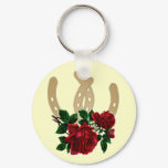 Red Roses and Gold Horse Shoes keychain