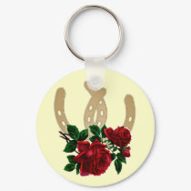 Red Roses and Gold Horse Shoes keychain by RanchLady Red Roses and Gold Horse Shoes keychain