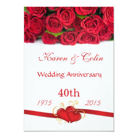 Red roses and hearts 40th Wedding Anniversary 4.5x6.25 Paper Invitation Card
