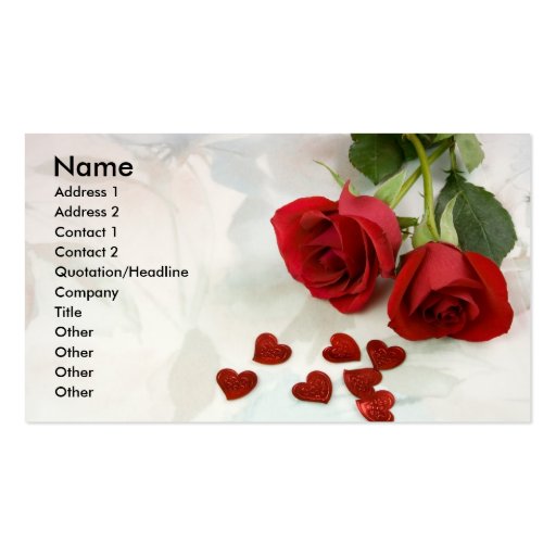 RED ROSES AND HEARTS PROFILE CARDS BUSINESS CARD TEMPLATES (front side)