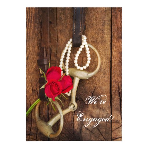 Red Roses and Horse Bit Country Engagement Party Custom Invite