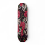 red roses, skull, skateboard