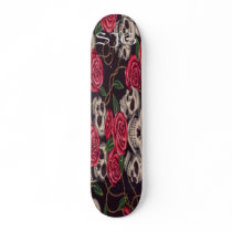 Red Roses and Skull Skateboard by Sinisterjoker Red Roses and Skull Skateboard