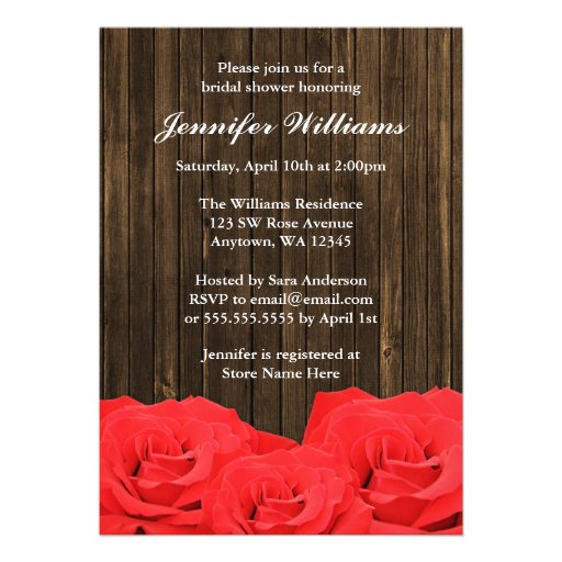 Red Roses Barn Wood Bridal Shower Announcements