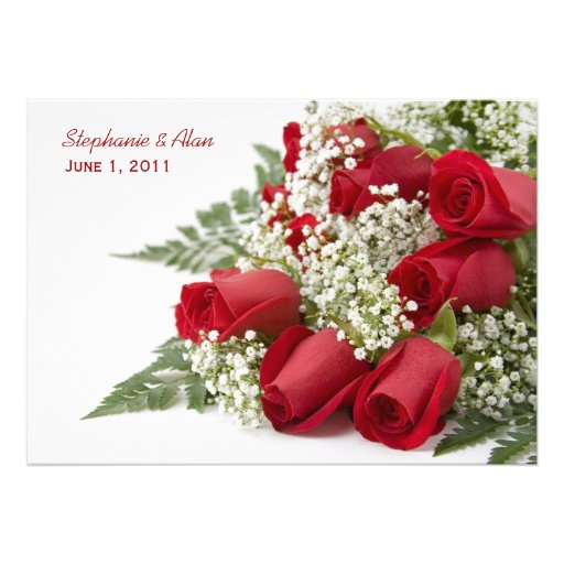 Red Roses Bouquet Wedding Invitation (front side)