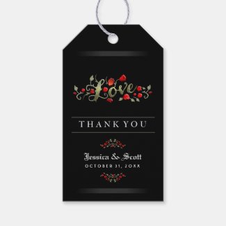 Red Roses Gothic Halloween Wedding LOVE Thank You Pack Of Gift Tags