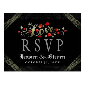 Red Roses Halloween LOVE Wedding RSVP PostCard