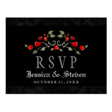 Red Roses Halloween Matching Wedding RSVP PostCard