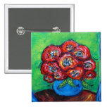 Red Roses in Blue Vase Button