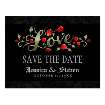 Red Roses Love Halloween Wedding Save The Date Postcard by juliea2010 at Zazzle