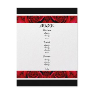 red roses menu templates - customisable invitation