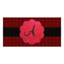 Red roses monogram custom photo card