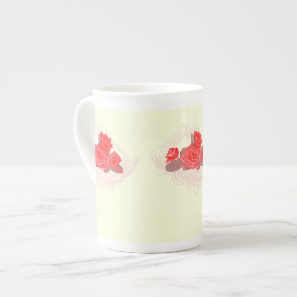 Red Roses on Vintage Cream Bone China Mug