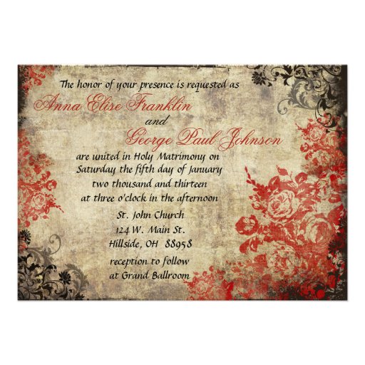 Red Roses Vintage Wedding Invitation