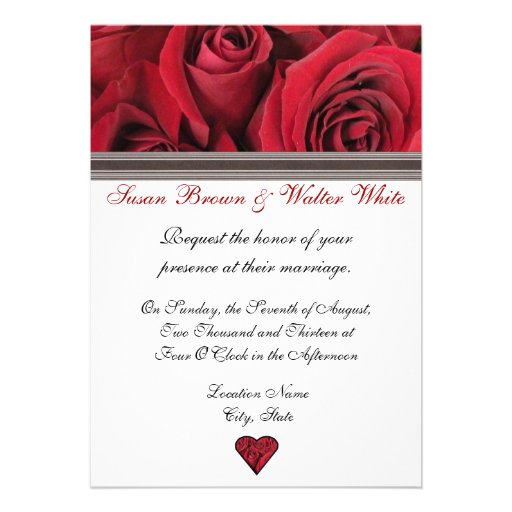 Red Roses Wedding Invitation With Black Ribbon