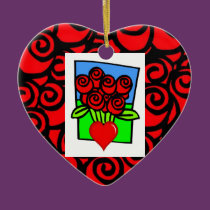 Red  Roses with Heart Christmas Ornament ornaments