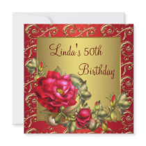 Red Roses Womans 50th Birthday Party Custom Invites