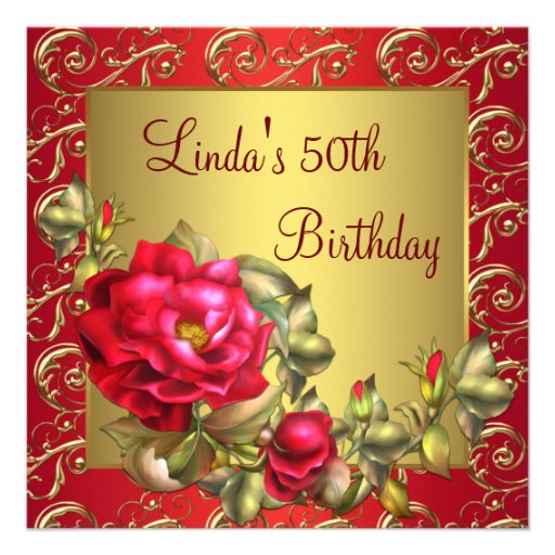 Red Roses Womans 50th Birthday Party Custom Invites