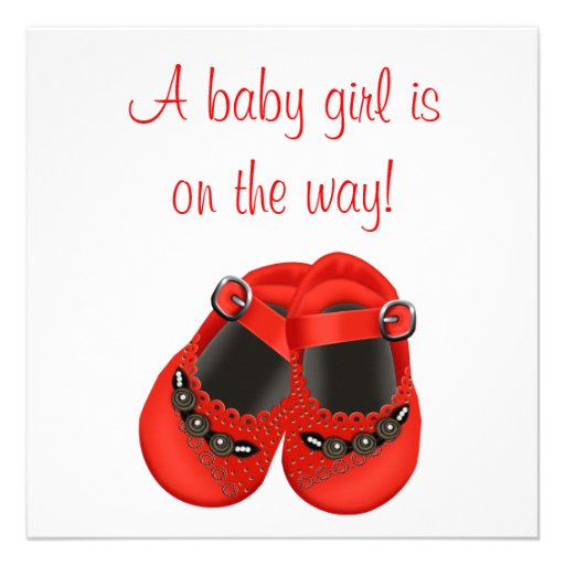 Red Rosettes Baby Shoes Red Baby Girl Shower Personalized Announcements