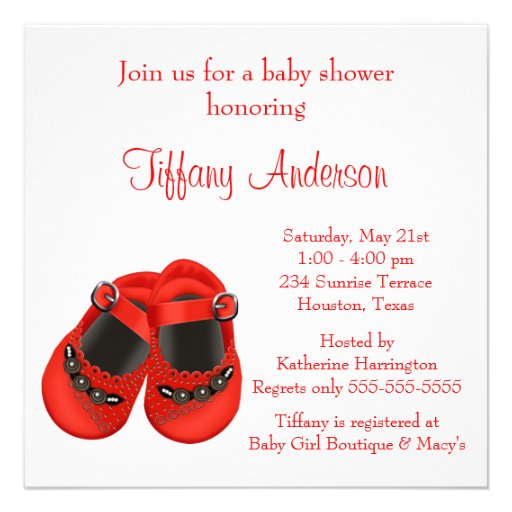 Red Rosettes Baby Shoes Red Baby Girl Shower Personalized Announcements