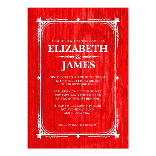 Red Rustic Barn Wood Wedding Invitations