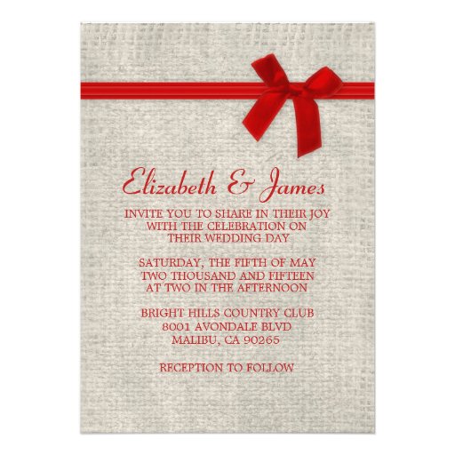 Red Rustic Burlap Wedding Invitations